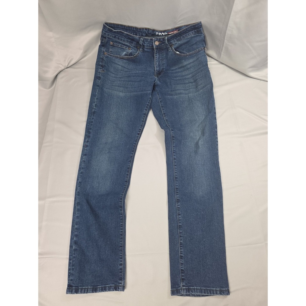 IZOD Men's Comfort Stretch Denim Jeans Straight Fit 34X 32 Dark Blue